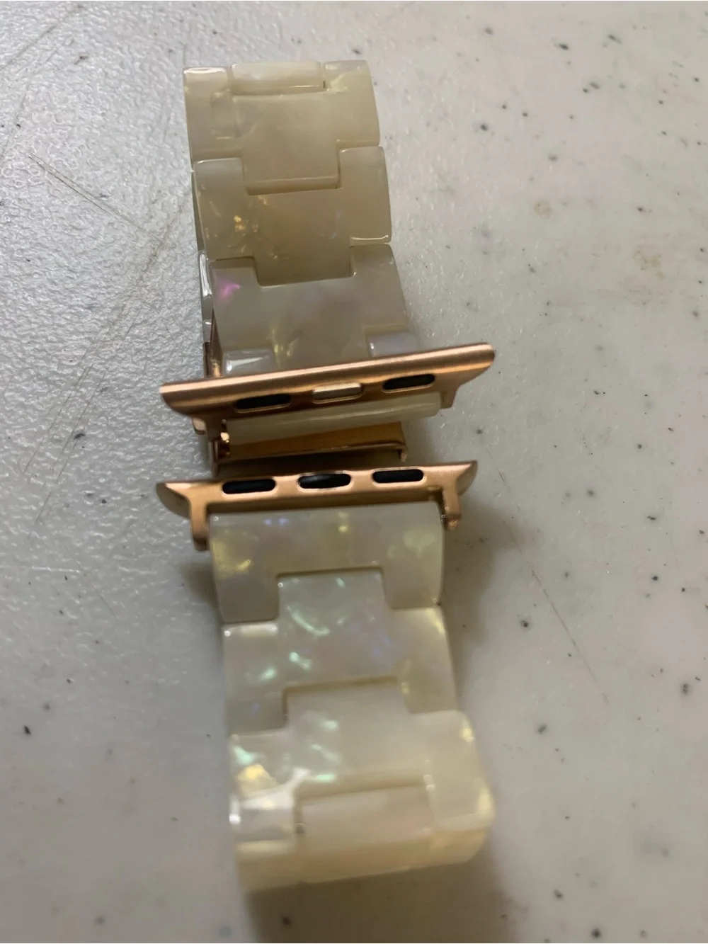 2-Apple Pearlescent White Resin Link Watch Bands Rose Gold Hardware - 38/40/41mm